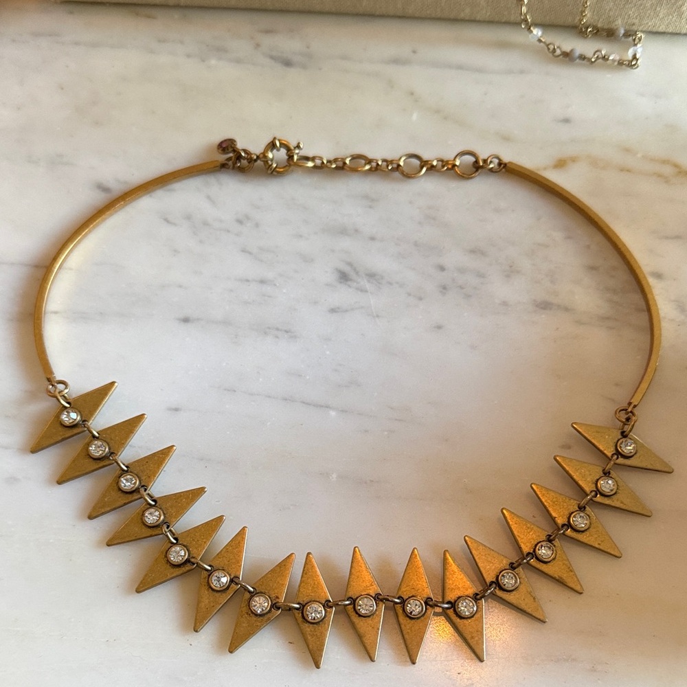 J Crew Gold Triangle Crystal Accent Choker Necklace